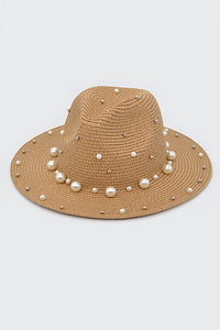 "Lucy Pearl" Beaded Straw Fedora Hat