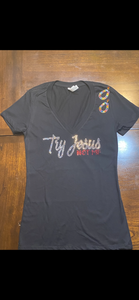 Try Jesus Black Bling T-Shirt